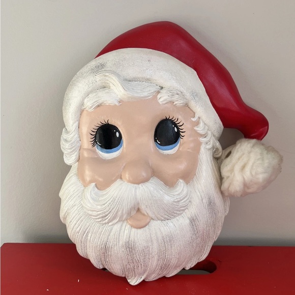 Vintage Ceramic Santa Claus Hand Painted Face Mold 3D Christmas Wall Plate - Picture 2 of 9